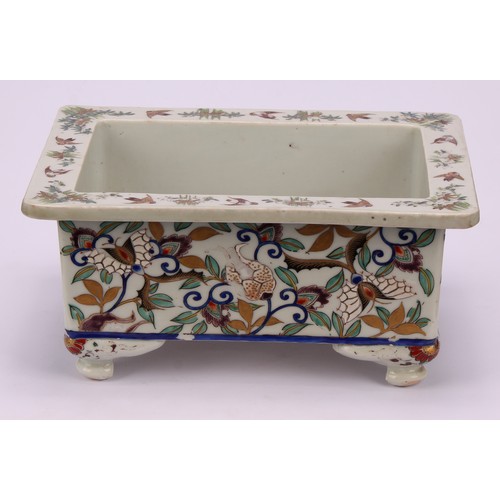 236 - A Japanese porcelain rectangular bonsai trough, decorated in polychrome and gilt, 24cm wide, Meiji p... 