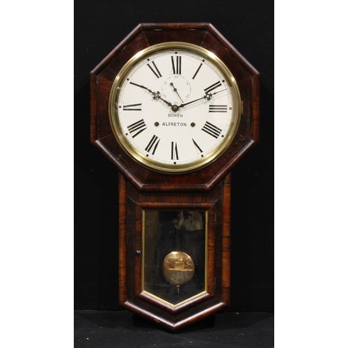 1217 - A 19th century rosewood drop dial wall clock, 29cm circular dial inscribed BOWEN ALFRETON, Roman num... 