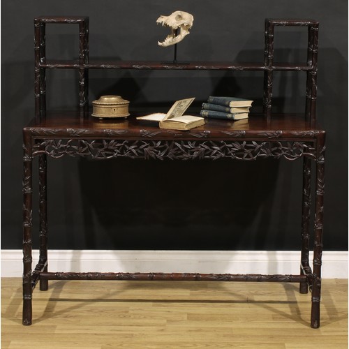 1229 - A Chinese hardwood display side table, open superstructure with provision for porcelain and precious... 