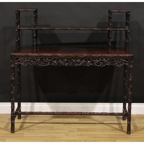 1229 - A Chinese hardwood display side table, open superstructure with provision for porcelain and precious... 