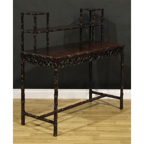 1229 - A Chinese hardwood display side table, open superstructure with provision for porcelain and precious... 