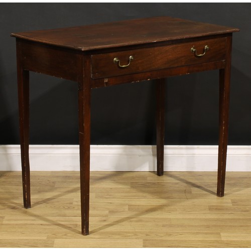 1401 - A George III mahogany side table, rectangular top above a long frieze drawer, tapered square legs, 7... 