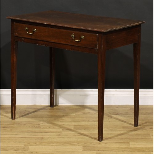 1401 - A George III mahogany side table, rectangular top above a long frieze drawer, tapered square legs, 7... 