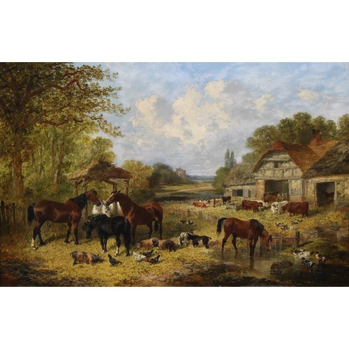 479 - John Frederick Herring Jr. (1820–1907)
A Farm Scene With Horses, Cattle, Pigs, Goats & Poultry Near ... 