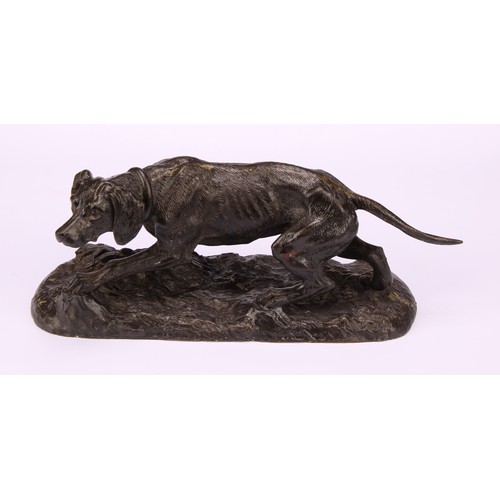 1931 - Pierre-Jules Mêne (1810-1879) after, a dark patinated bronze, of a retriever dog, 21cm long