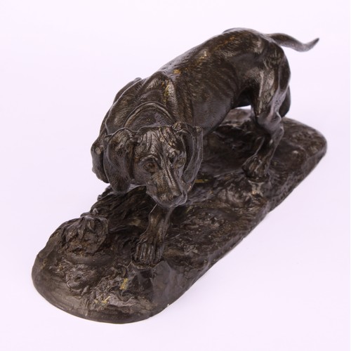 1931 - Pierre-Jules Mêne (1810-1879) after, a dark patinated bronze, of a retriever dog, 21cm long