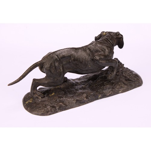 1931 - Pierre-Jules Mêne (1810-1879) after, a dark patinated bronze, of a retriever dog, 21cm long