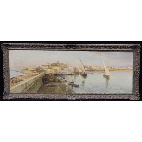 412 - Edward Henry Holder (1864-1917)
Continental Harbour,
signed and dated 95, oil on canvas, 36cm x 103c... 