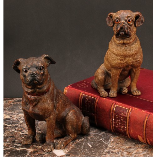 1308 - An Austrian painted terracotta model, of a pug, seated, 20cm high; another, c.1900