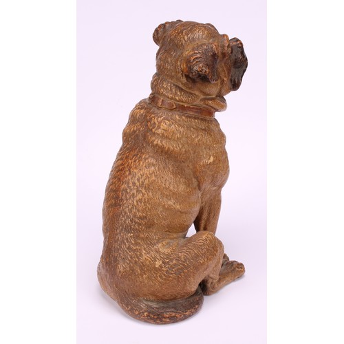 1308 - An Austrian painted terracotta model, of a pug, seated, 20cm high; another, c.1900