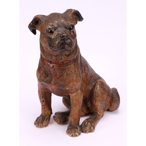 1308 - An Austrian painted terracotta model, of a pug, seated, 20cm high; another, c.1900