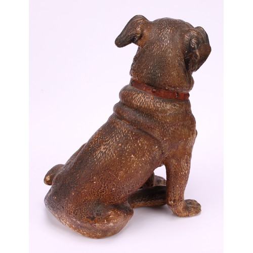 1308 - An Austrian painted terracotta model, of a pug, seated, 20cm high; another, c.1900