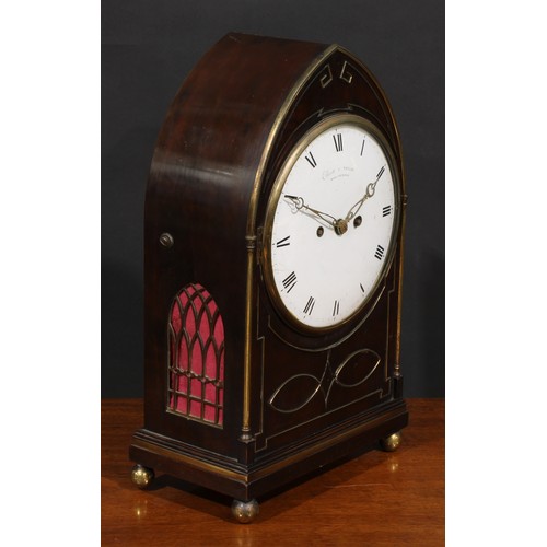 1550 - A George IV mahogany lancet bracket clock, 20cm convex enamel dial inscribed Ellicott & TAYLOR ROYAL... 