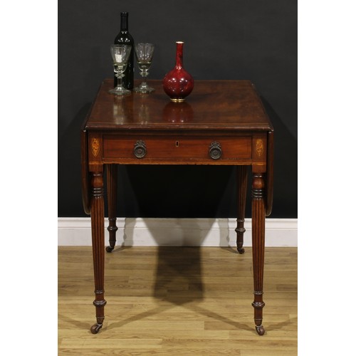 1483 - A 19th century mahogany Pembroke table, rounded rectangular top with fall leaves above a deep frieze... 