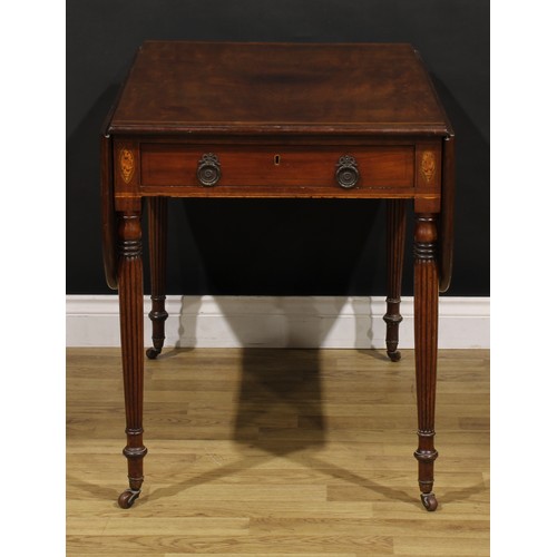 1483 - A 19th century mahogany Pembroke table, rounded rectangular top with fall leaves above a deep frieze... 