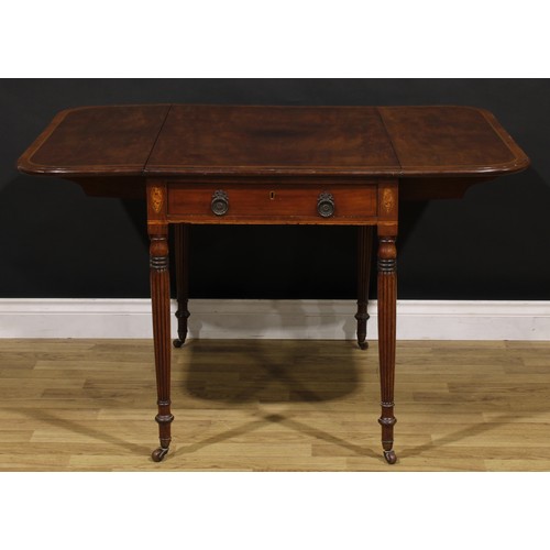 1483 - A 19th century mahogany Pembroke table, rounded rectangular top with fall leaves above a deep frieze... 