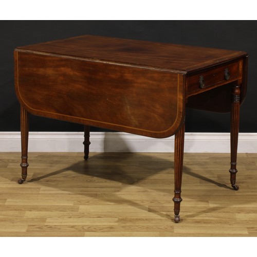 1483 - A 19th century mahogany Pembroke table, rounded rectangular top with fall leaves above a deep frieze... 