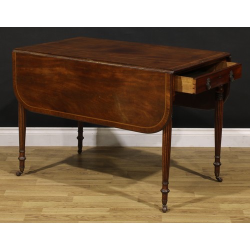 1483 - A 19th century mahogany Pembroke table, rounded rectangular top with fall leaves above a deep frieze... 