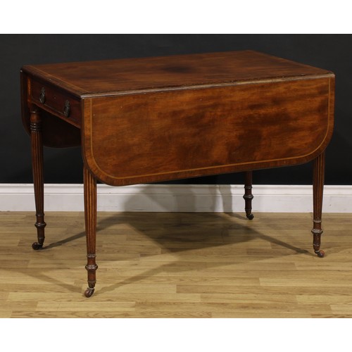 1483 - A 19th century mahogany Pembroke table, rounded rectangular top with fall leaves above a deep frieze... 