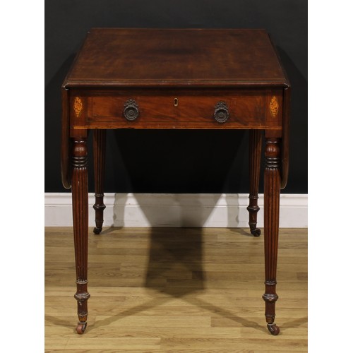 1483 - A 19th century mahogany Pembroke table, rounded rectangular top with fall leaves above a deep frieze... 