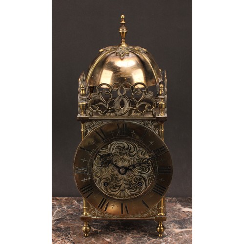 1210 - ***COLLECTING BACK***
A 17th century style brass lantern clock, 17cm chapter ring inscribed with Rom... 