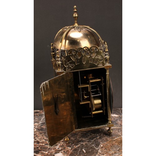 1210 - ***COLLECTING BACK***
A 17th century style brass lantern clock, 17cm chapter ring inscribed with Rom... 