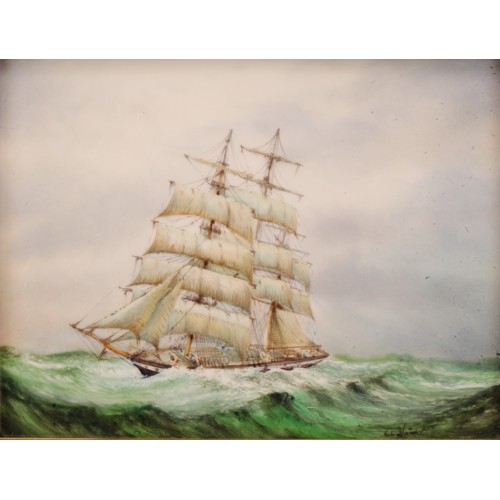 117 - An English porcelain rectangular plaque, painted by Stefan Nowacki, signed, Wool Clipper, 14cm x 18c... 