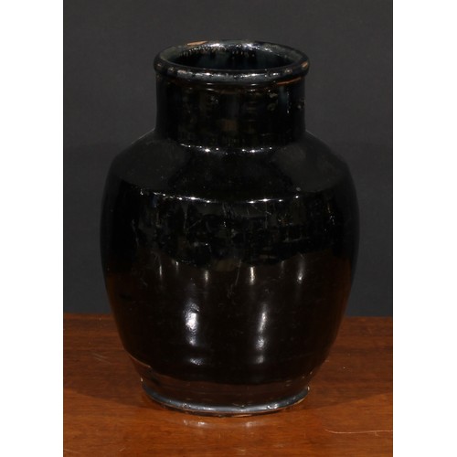 200 - A Chinese black glazed vase, possibly Henan, 28cm high; others, smaller (3)