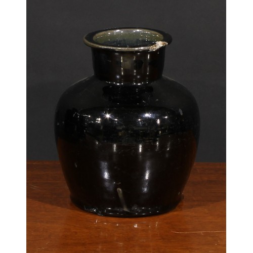 200 - A Chinese black glazed vase, possibly Henan, 28cm high; others, smaller (3)