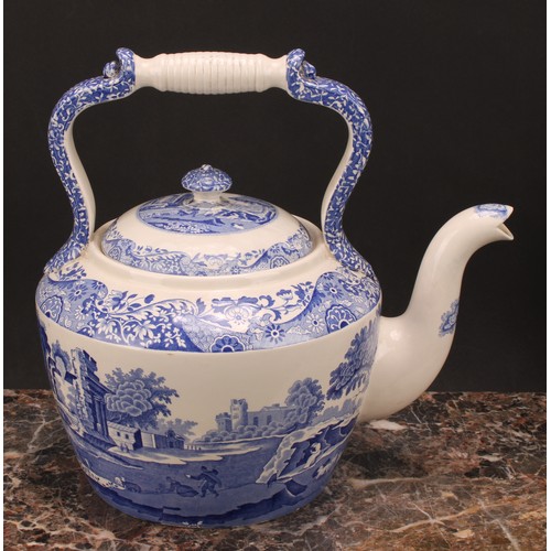 10 - A large Spode Italian pattern blue and white teapot or kettle, black mark, 30cm high