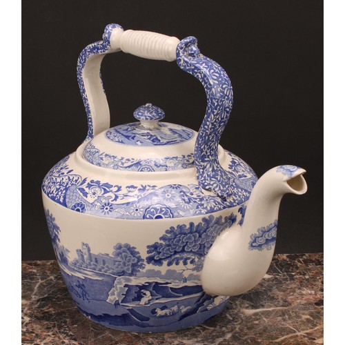 10 - A large Spode Italian pattern blue and white teapot or kettle, black mark, 30cm high