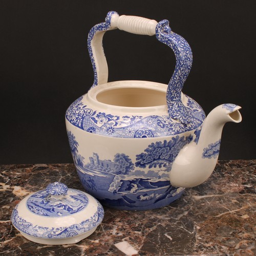 10 - A large Spode Italian pattern blue and white teapot or kettle, black mark, 30cm high