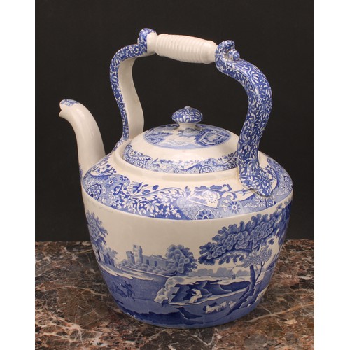 10 - A large Spode Italian pattern blue and white teapot or kettle, black mark, 30cm high