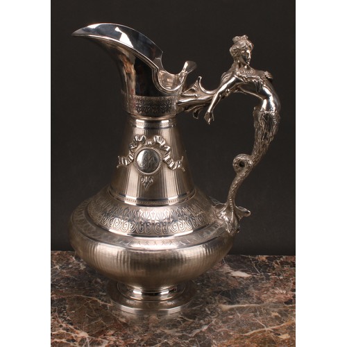 683 - A large 19th century French silver ewer and basin, engine turned and chased in the Grecian Revival t... 