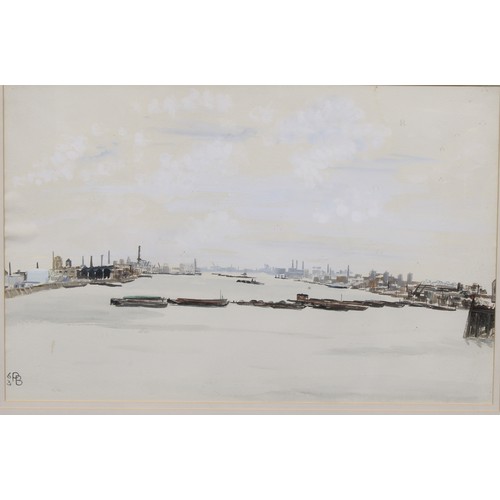 388 - English School (mid 20th century)
The River Thames,
initialled PB and dated 63, mixed media, 50.5cm ... 