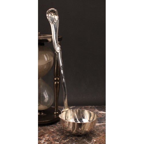 538 - An 18th century German Rococo silver soup ladle, fluted bowl, 33.5cm long, Darmstadt, c.1750, 264g