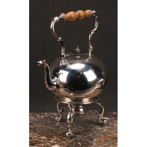 621 - A George I silver compressed globular spirit kettle and stand, 37cm high overall, Matthew Cooper I, ... 