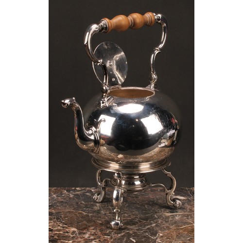 621 - A George I silver compressed globular spirit kettle and stand, 37cm high overall, Matthew Cooper I, ... 