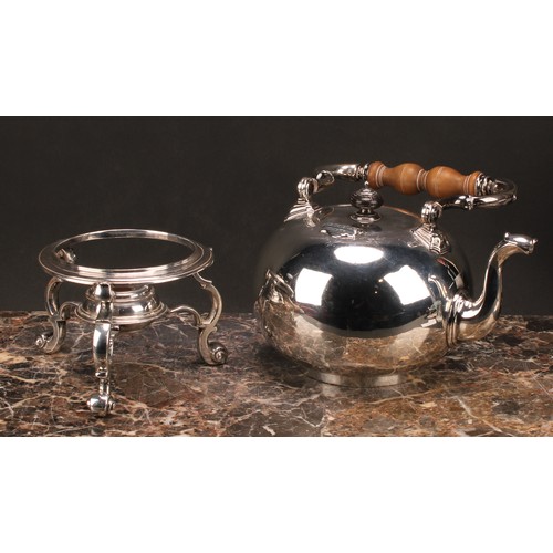 621 - A George I silver compressed globular spirit kettle and stand, 37cm high overall, Matthew Cooper I, ... 