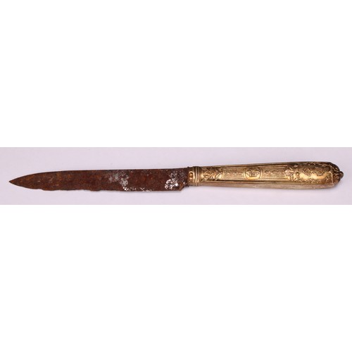 537 - A set of eighteen French silver-gilt fruit knives, the loaded hafts chased in the Neo-Classical tast... 