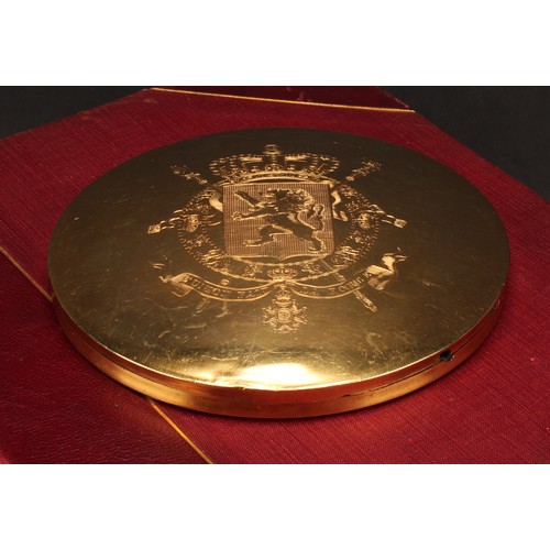 685 - A large Belgian silver-gilt seal or patent box, engraved with the coat of arms of the King of the Be... 