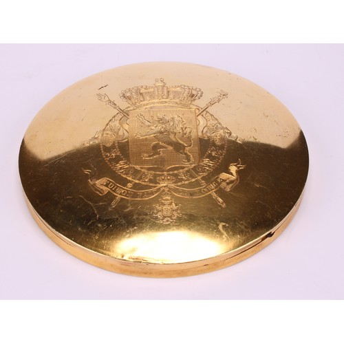 685 - A large Belgian silver-gilt seal or patent box, engraved with the coat of arms of the King of the Be... 