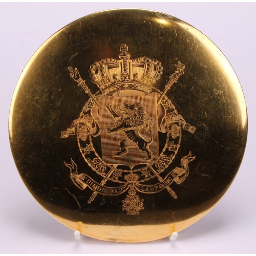 685 - A large Belgian silver-gilt seal or patent box, engraved with the coat of arms of the King of the Be... 