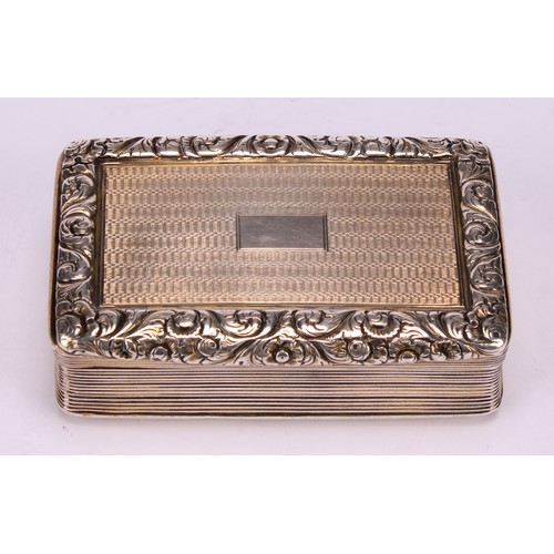 655 - A George IV silver table snuff box, hinged cover, gilt interior inscribed C.O.R - A.A.R. 22. June 19... 