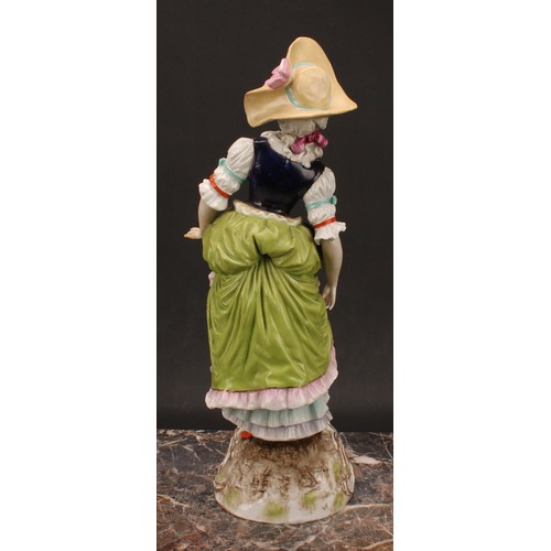 136 - A large pair of Sitzendorf figures, gallant and lady companion, he with tricorn hat, painted mark in... 