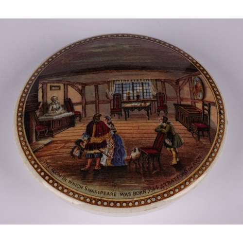 18 - A Staffordshire Pratt ware pot lid, Persuasion; others, A Pair, Shakspeare's (sic) House, Henley, St... 