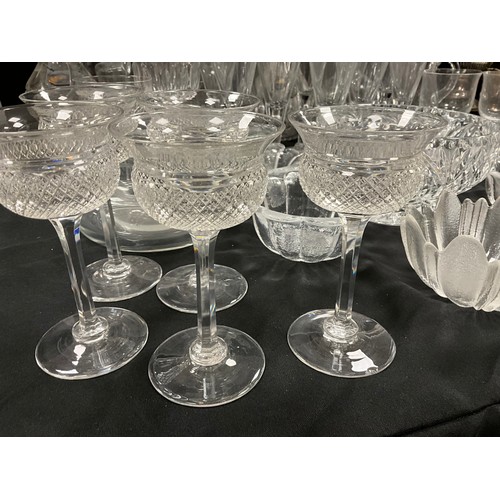 70 - Glass ware including a set of five Victorian champagne coupes, other period cut glass; Dartington Da... 