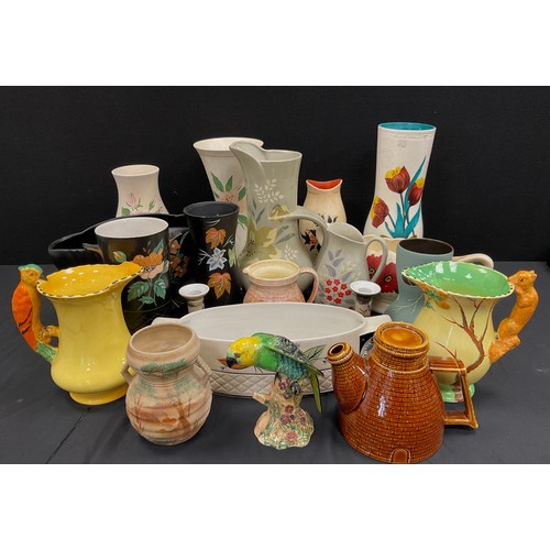 78 - Ceramics - a burleighware parrot handle jug, another Squirrel, Beswick parrot number 930;  Price Ken... 