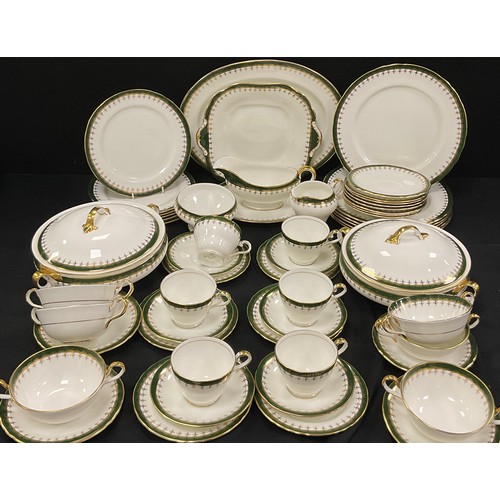 87 - An Aynsley green and gilt border table service for six including; six dinner plates, six smaller, si... 