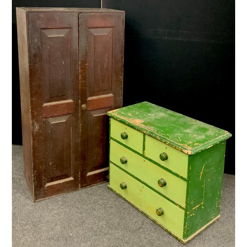 113 - A 19th century mahogany and pine floor-standing larder cupboard, having a pair of tall panelled door... 